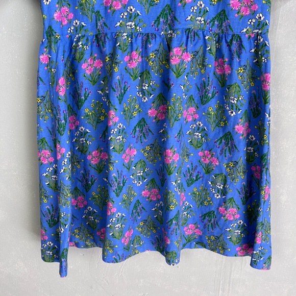 LOFT size 10 U neck puff sleeve short dress fit & flare blue floral linen blend - Picture 4 of 13
